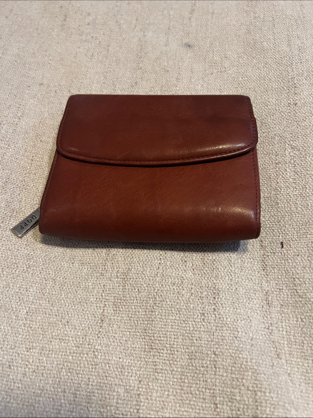 Vintage Dopp Brown Fold-Over Leather Wallet with Zip Tab vintage .